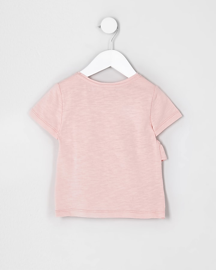 Mini girls pink ‘amour’ chest print T-shirt