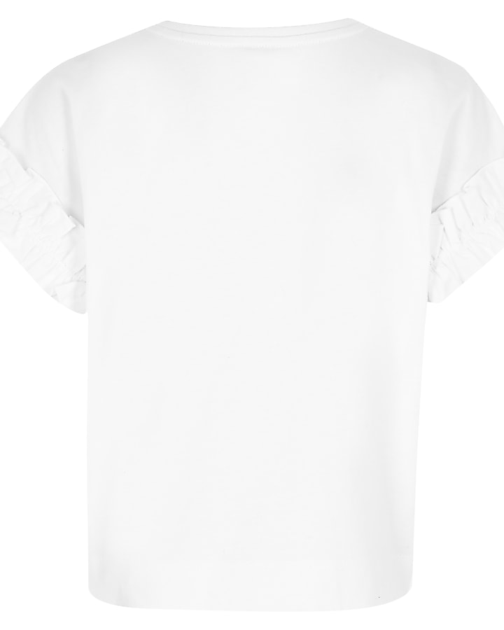 Girls white ‘New York’ frill sleeve T-shirt