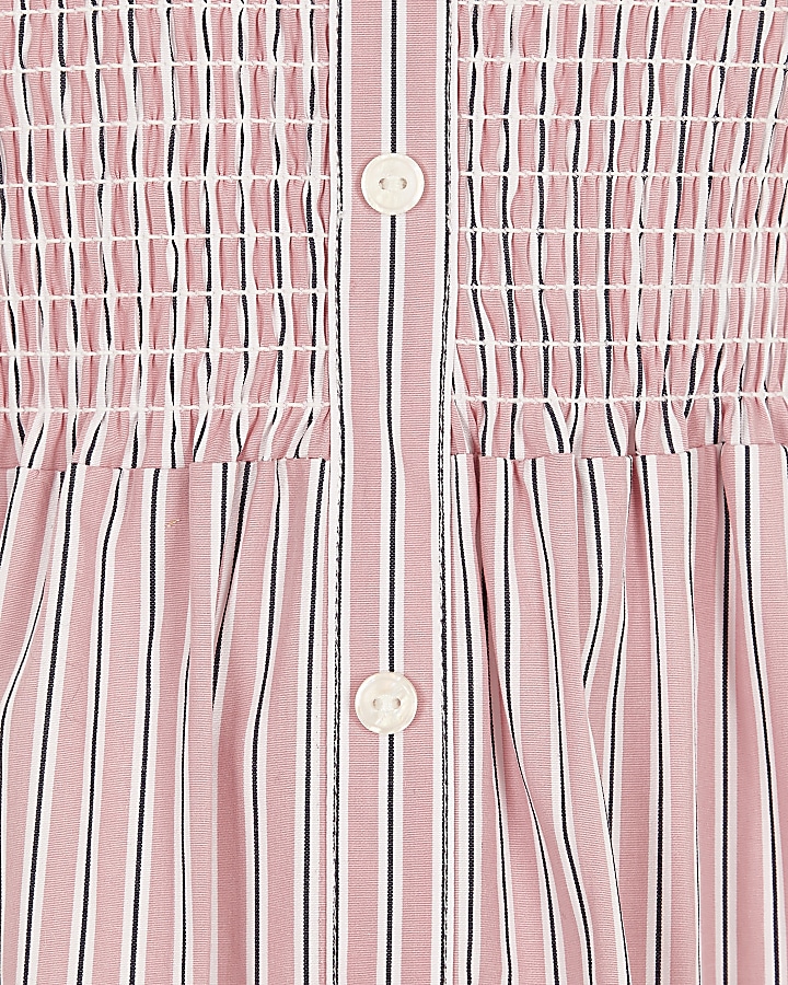Girls pink stripe shirred bardot top