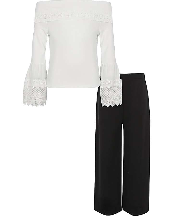 Girls white lace top and trousers outfit