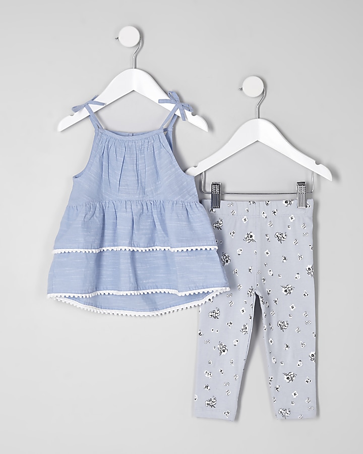 Mini girls blue tiered cami outfit