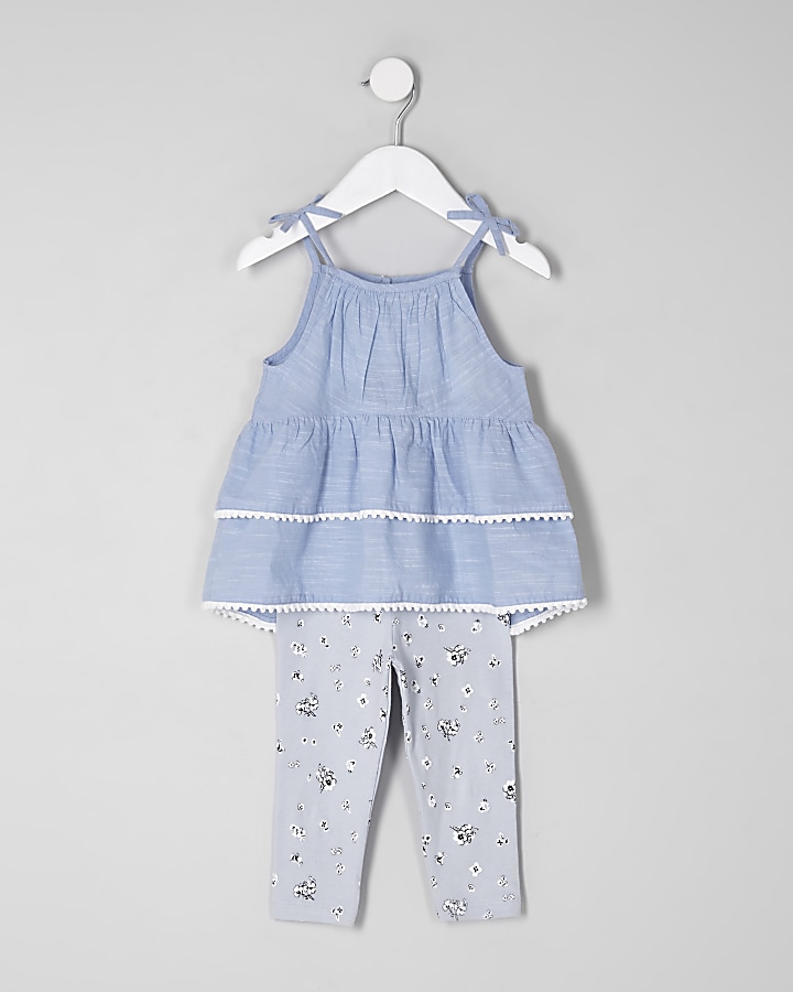 Mini girls blue tiered cami outfit