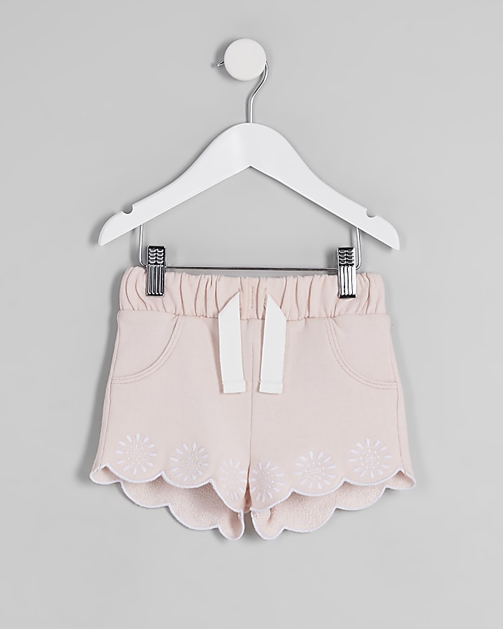 Mini girls pink scalloped hem shorts