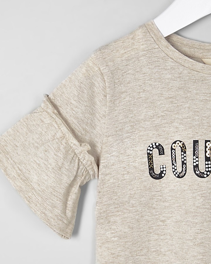 Mini girls cream ‘couture’ frill T-shirt