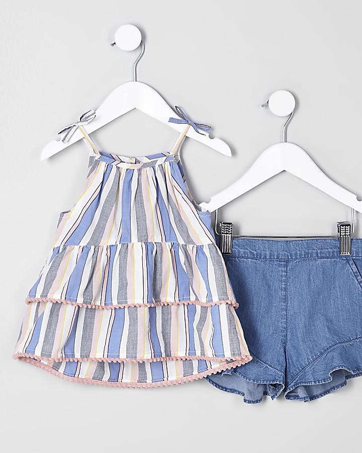 Mini girls blue cami top and shorts outfit