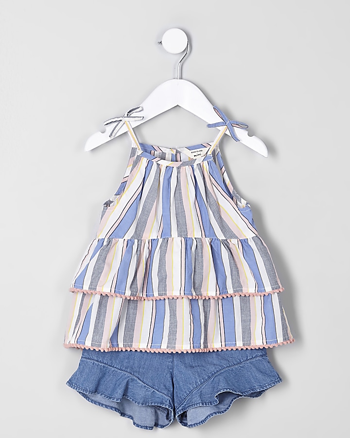 Mini girls blue cami top and shorts outfit