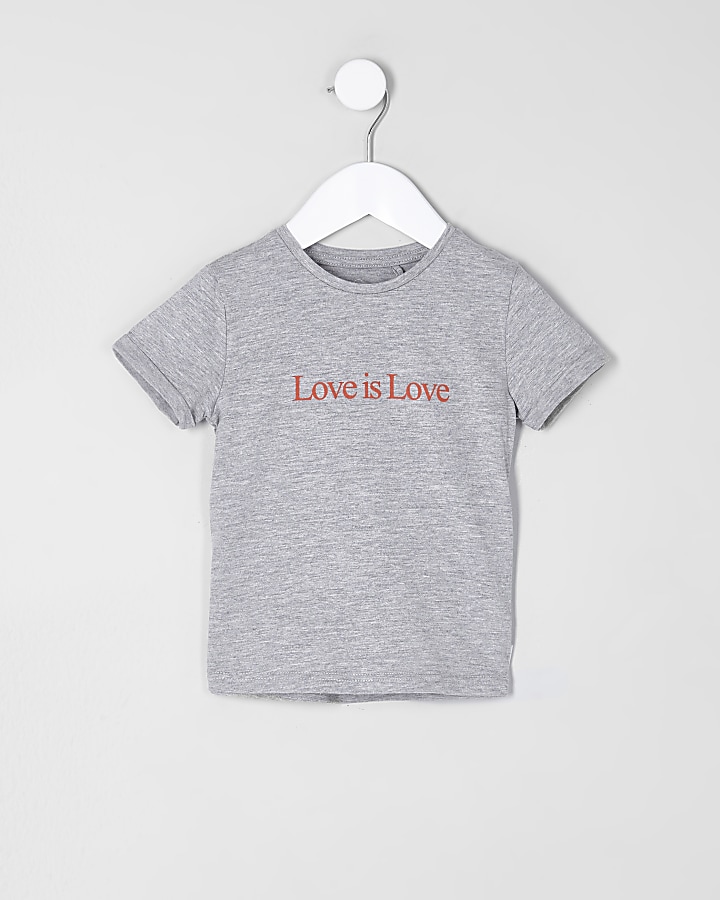 Mini girls grey ‘love is love’ T-shirt