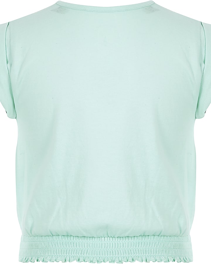 Girls mint green shirred hem T-shirt