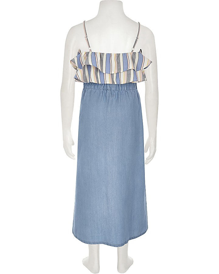 Girls blue stripe top and maxi skort outfit