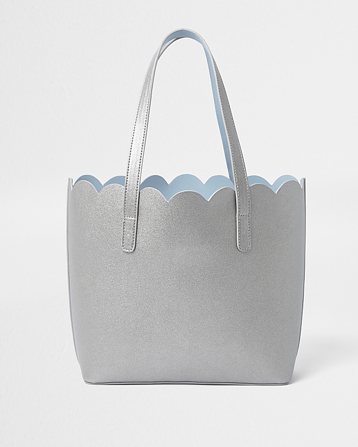 Girls silver scallop shopper tote bag