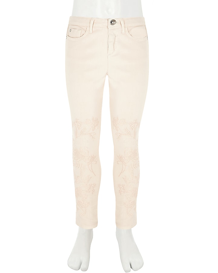 Girls pink Amelie embroidered skinny jeans