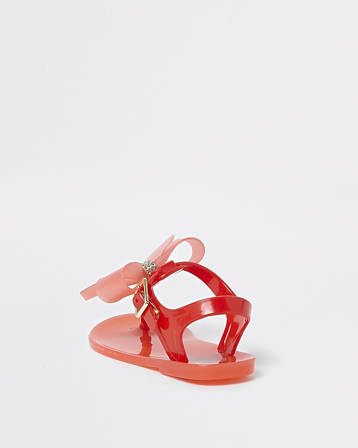 Mini girls red diamante bow jelly sandals