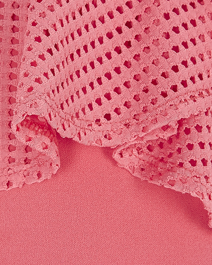 Girls coral pink mesh frill skater dress
