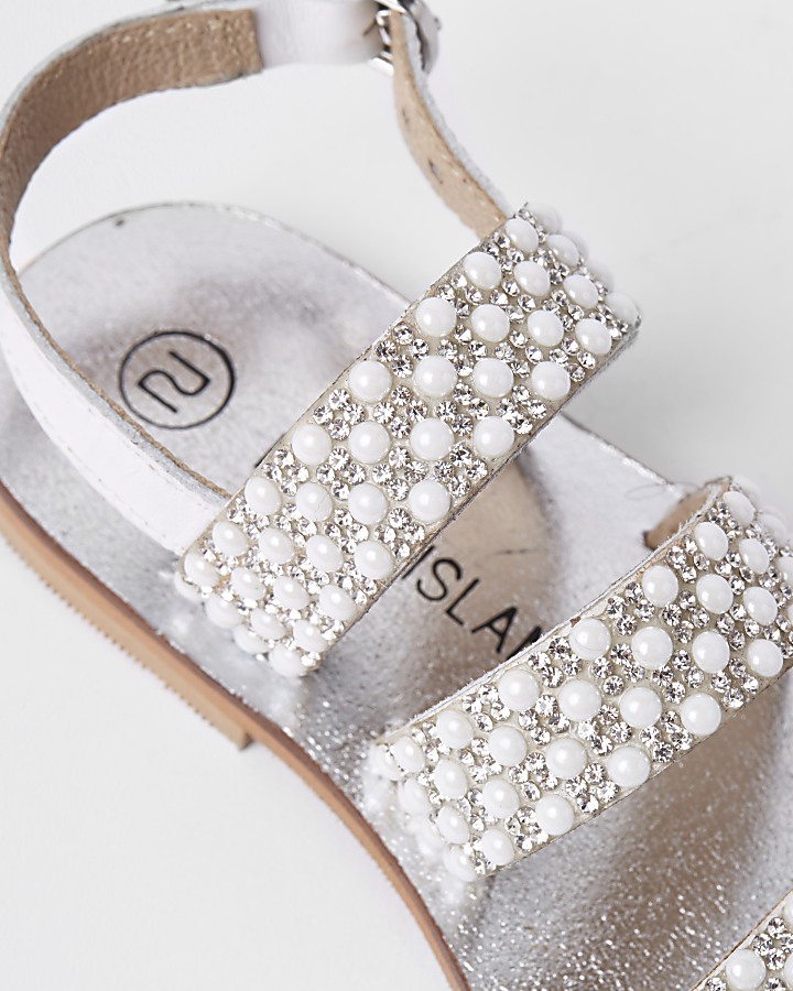 Mini girls white pearl sling back sandals