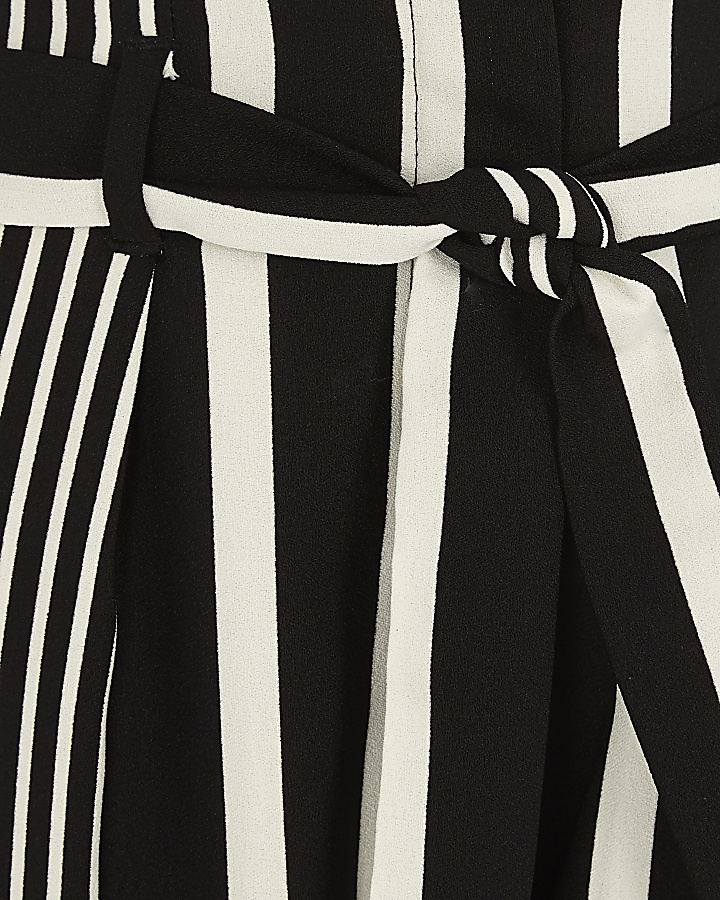 Girls black stripe tie waist tapered trousers