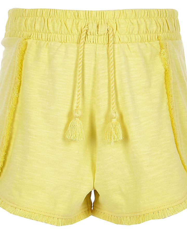 Girls yellow jersey tassel shorts