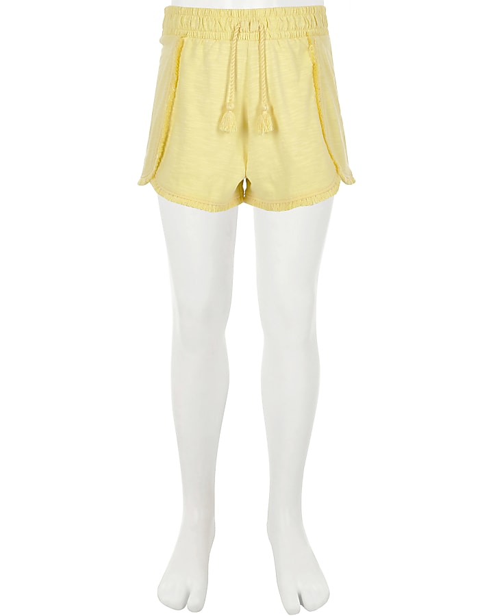 Girls yellow jersey tassel shorts