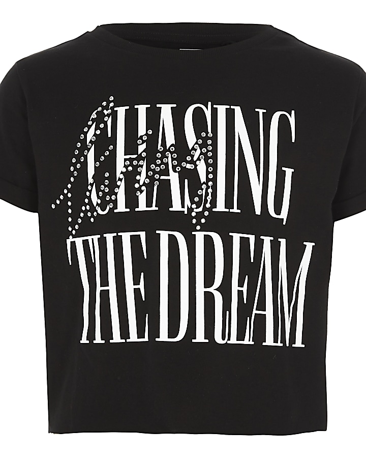Girls black ‘the dream’ cropped T-shirt