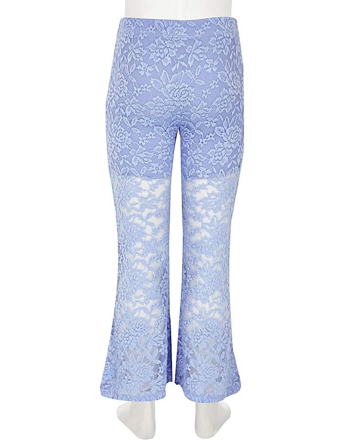 Girls light blue lace floral leggings