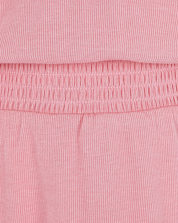 Girls pink shirred bardot dress