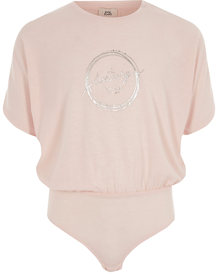 Girls pink jersey ‘luxury’ print bodysuit