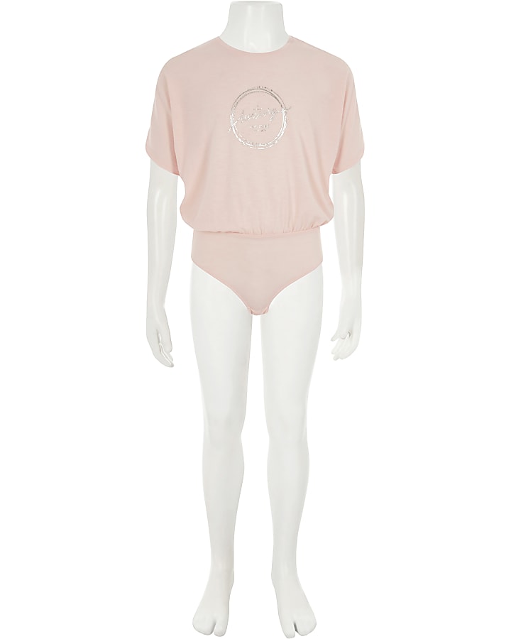 Girls pink jersey ‘luxury’ print bodysuit