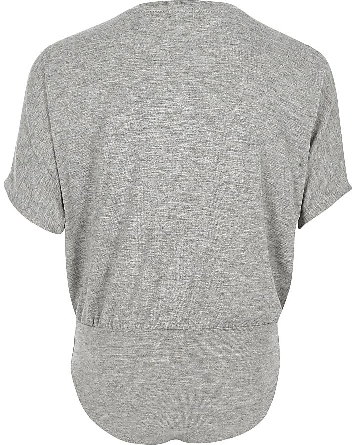 Girls grey jersey ‘luxury’ print bodysuit