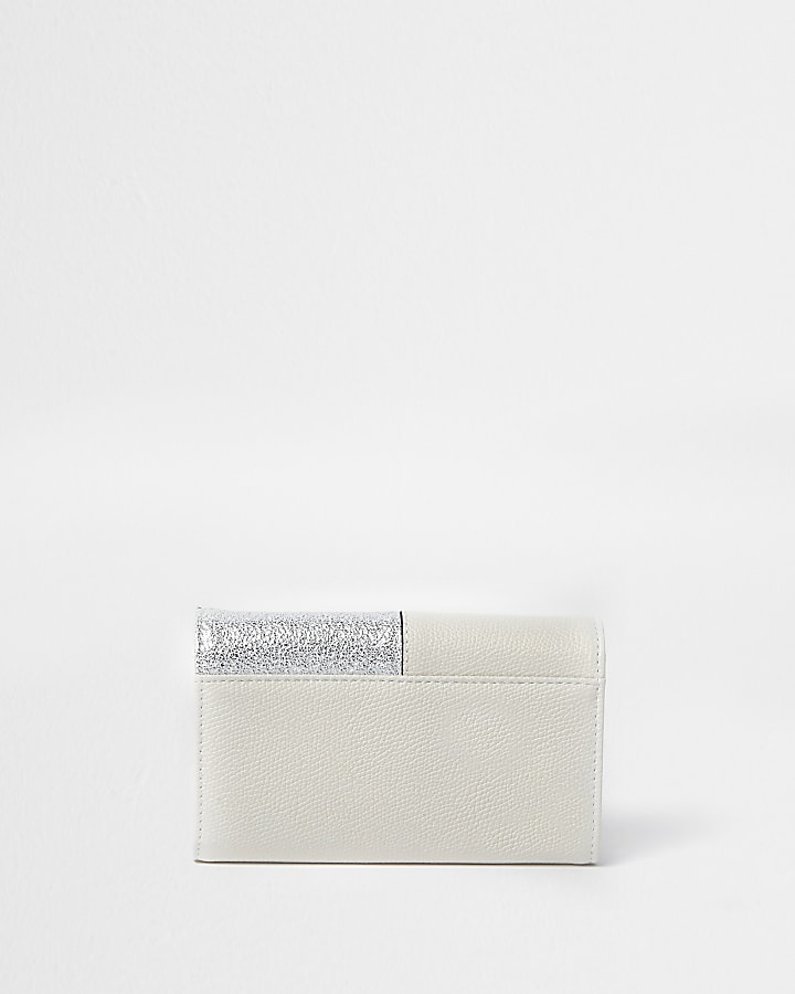 Girls cream metallic glitter panel purse