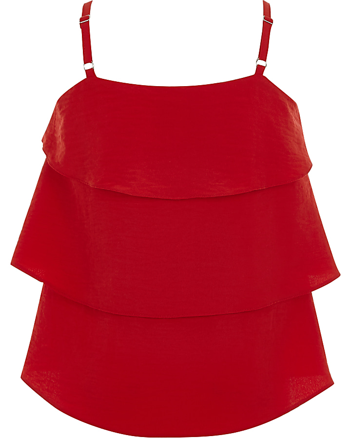 Girls red tiered frill cami top