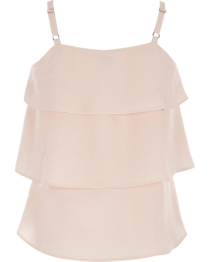 Girls light pink tiered frill cami top