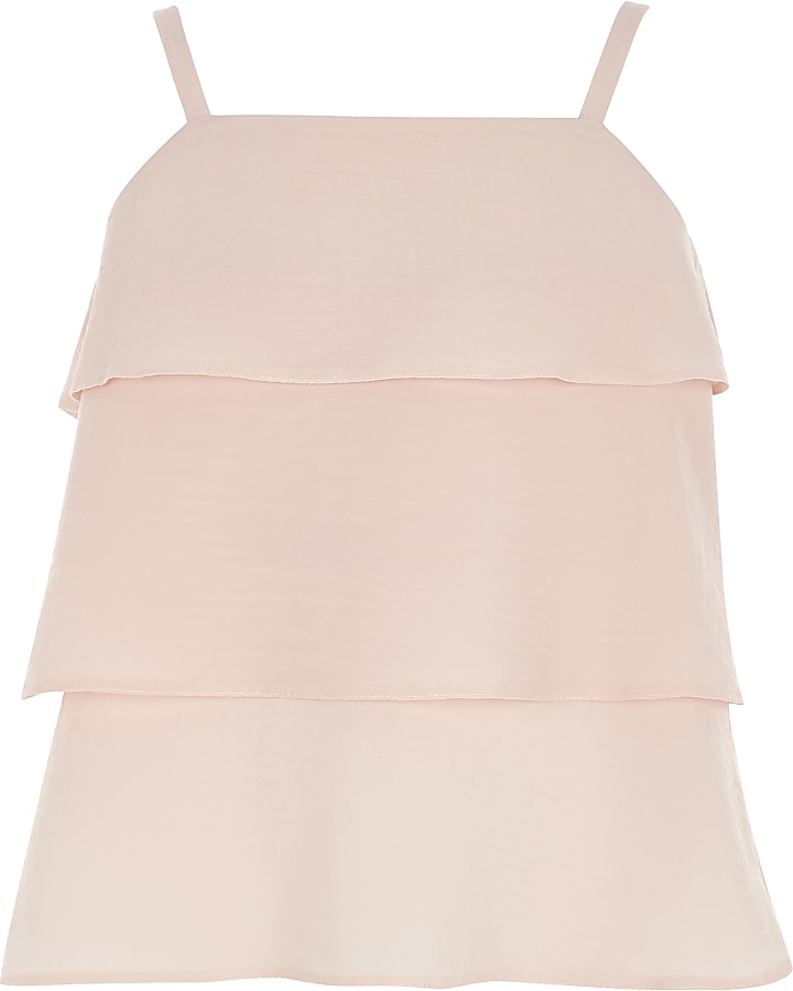 Girls light pink tiered frill cami top