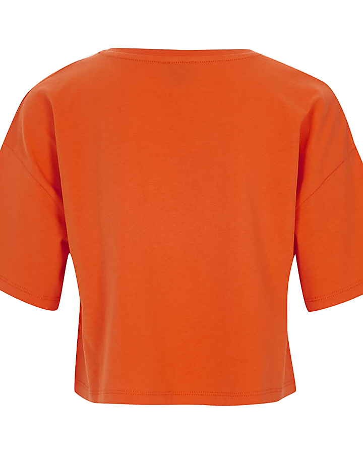 Girls orange 3D flower cropped T-shirt