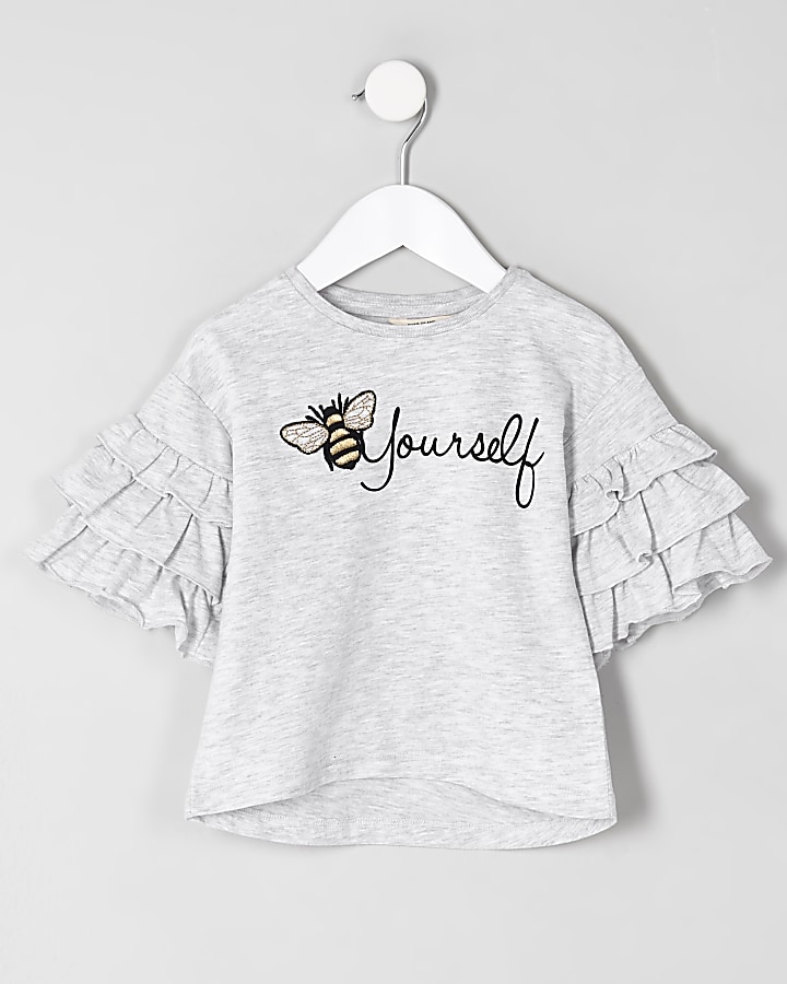Mini girls grey bee embroidered T-shirt