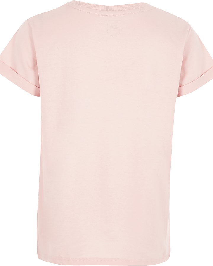 Girls pink mesh 3D heart oversized T-shirt
