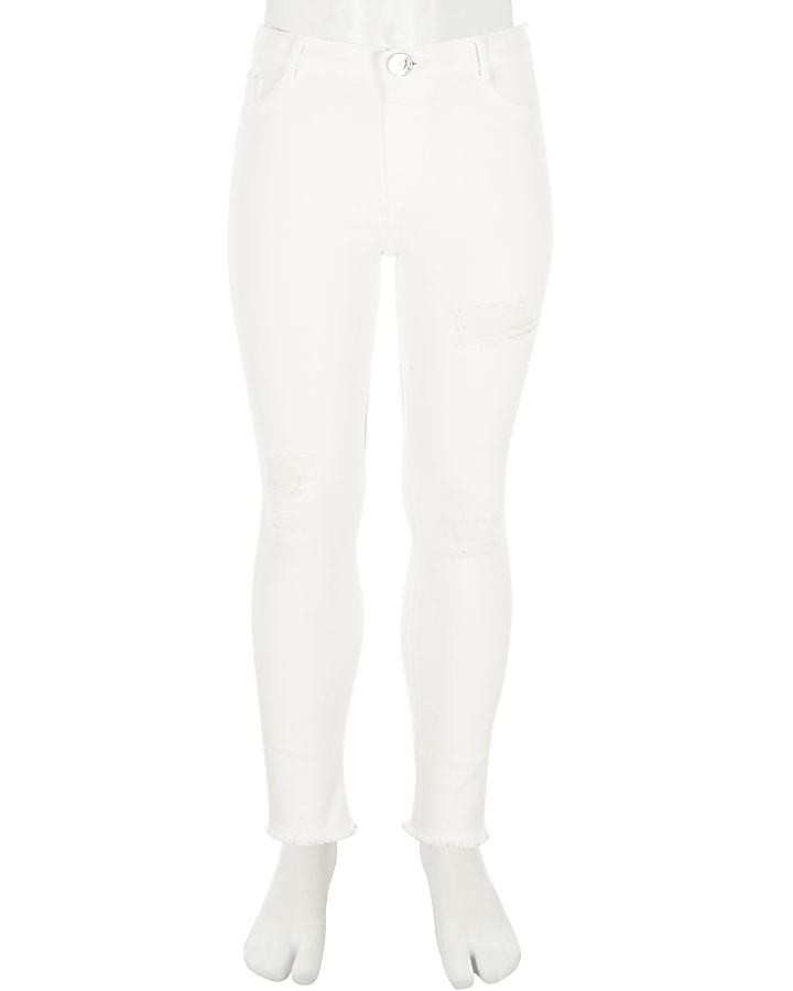 Girls white ripped Molly jeggings