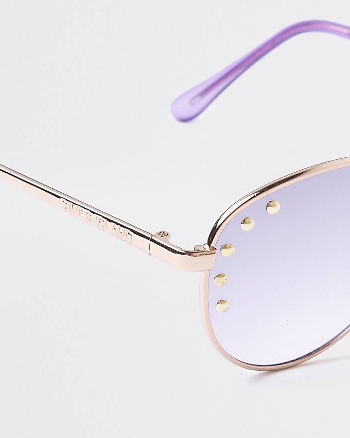 Girls purple lens stud aviator sunglasses