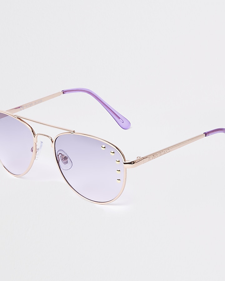 Girls purple lens stud aviator sunglasses