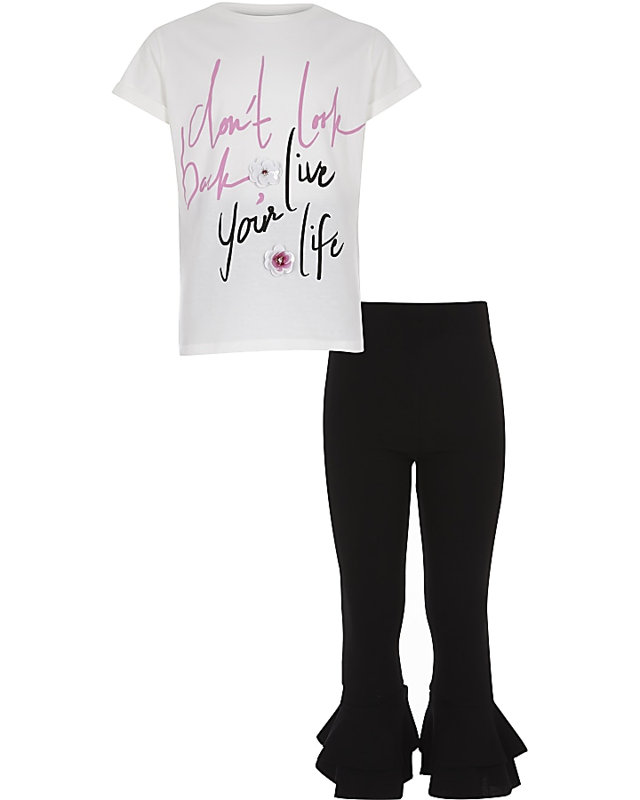 Girls white ‘live your life’ T-shirt outfit