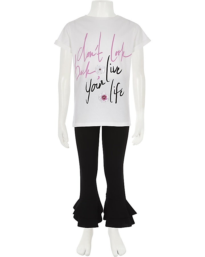 Girls white ‘live your life’ T-shirt outfit