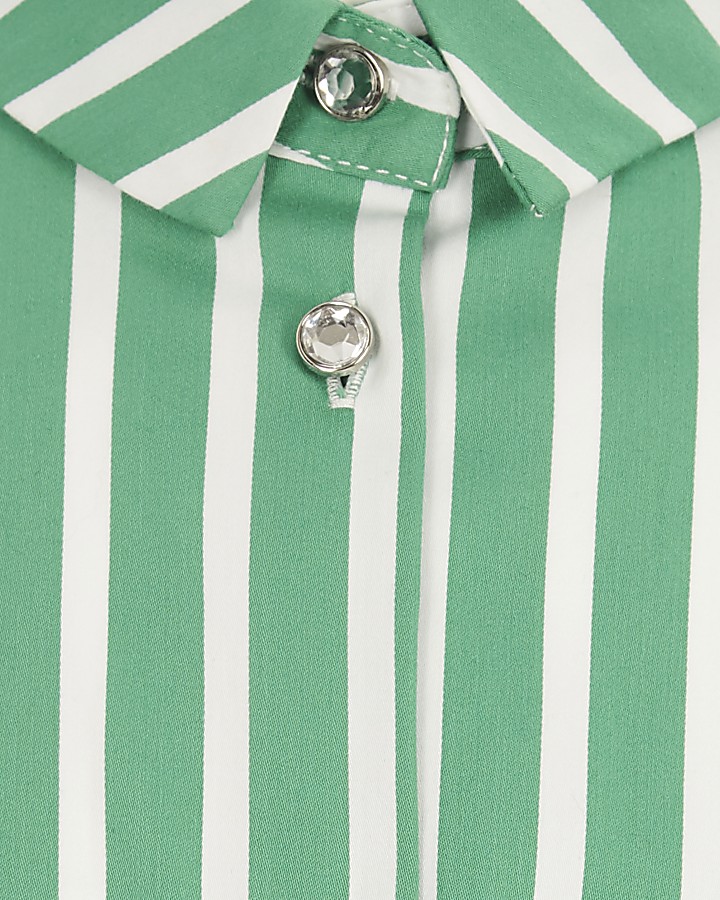 Girls green stripe frill sleeve shirt