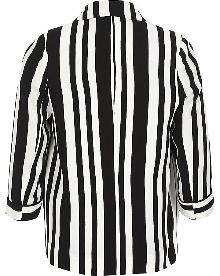 Girls black stripe print blazer