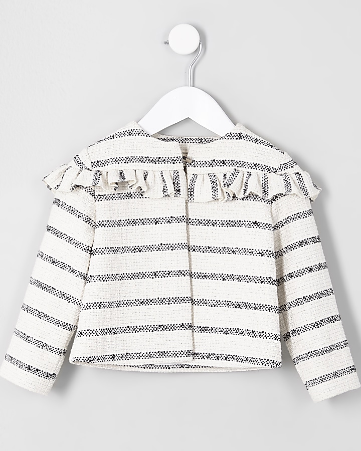 Mini girls cream stripe frill jacket