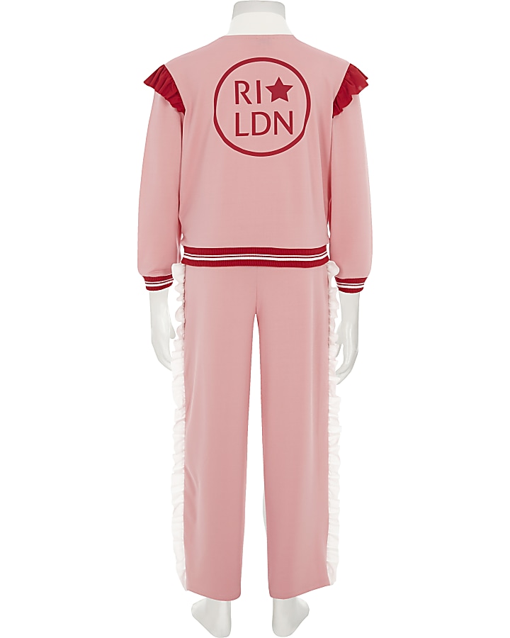 Girls light pink RI frill jogger outfit