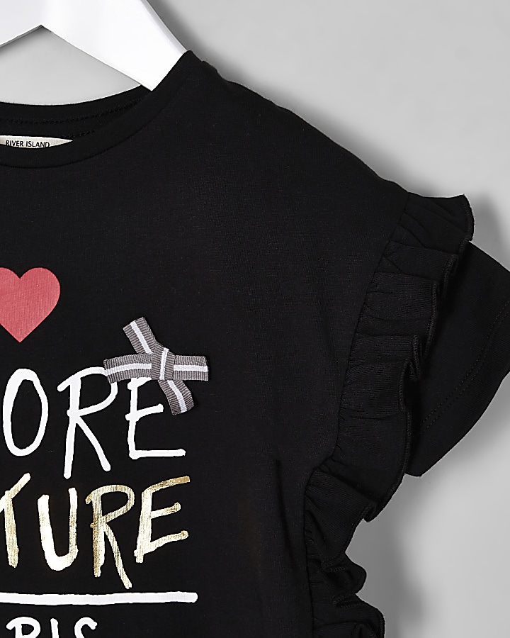Mini girls black ‘couture’ frill T-shirt