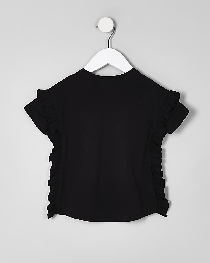 Mini girls black ‘couture’ frill T-shirt