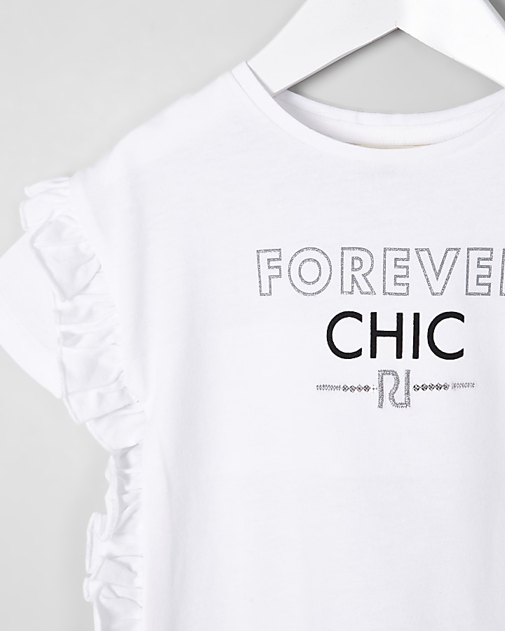 Mini girls  ‘forever chic’ frill side T-shirt