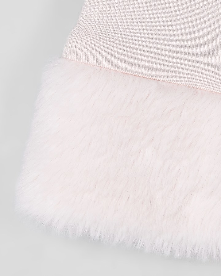 Mini girls light pink faux fur cuff top