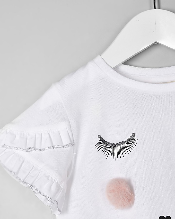 Mini girls white eyelash T-shirt