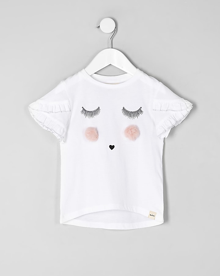 Mini girls white eyelash T-shirt