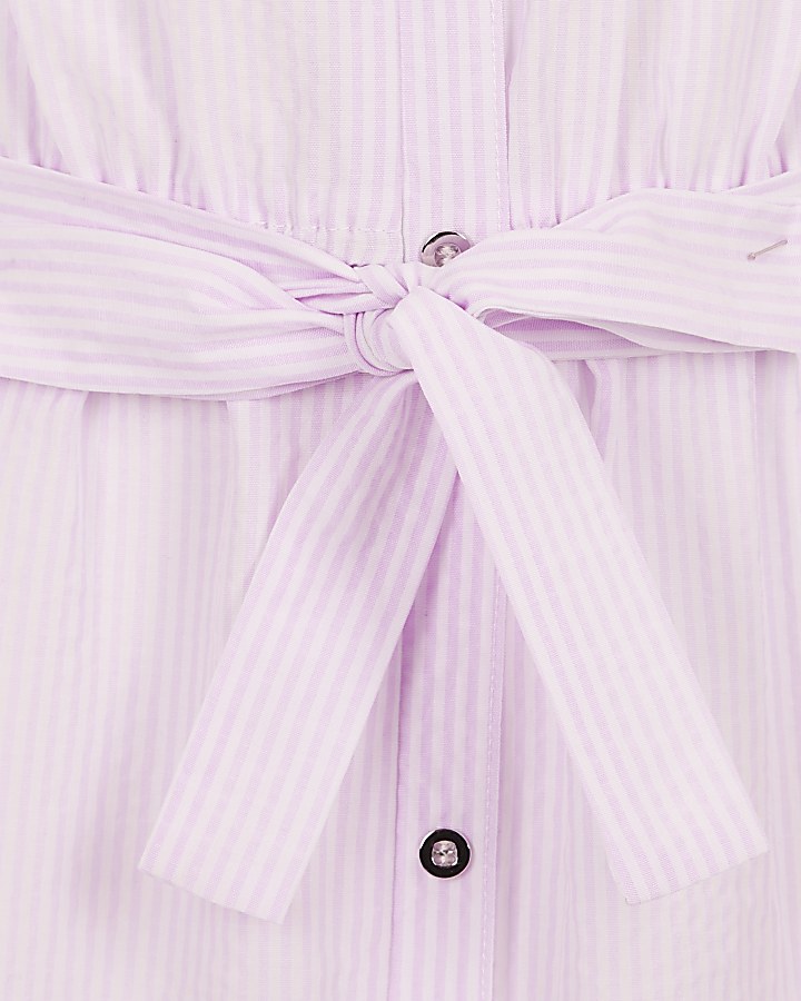 Girls pink stripe belted bardot dress